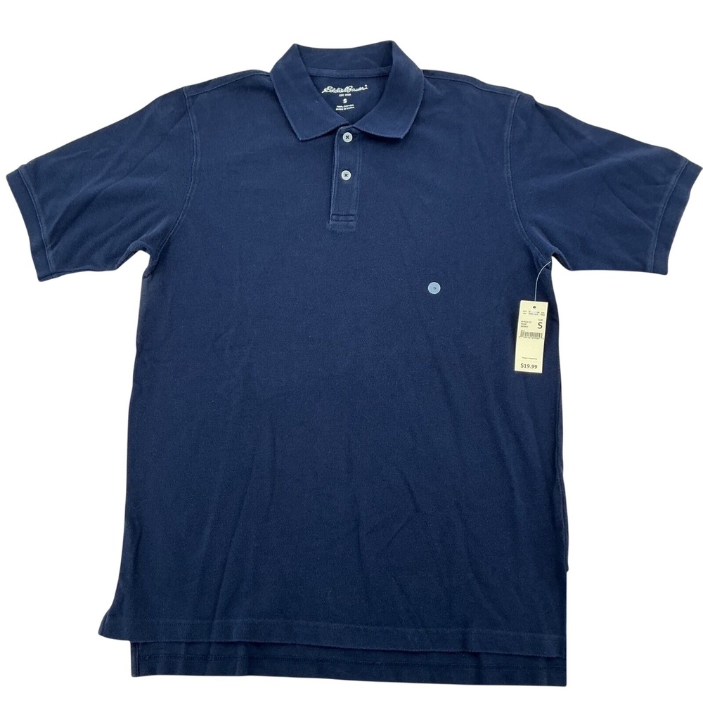 Eddie Bauer Polo Shirt Mens S Navy Blue Pique Cotton Short Sleeve Y2K NEW